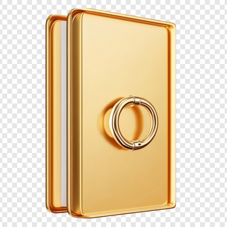Free PSD golden book with elegant ring handle a luxurious 3d render