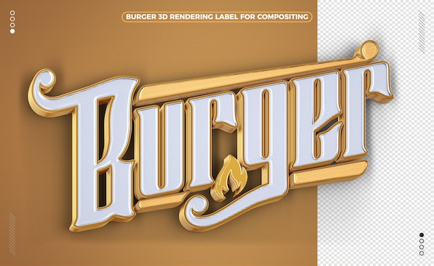 Golden burger 3d rendering label isolated