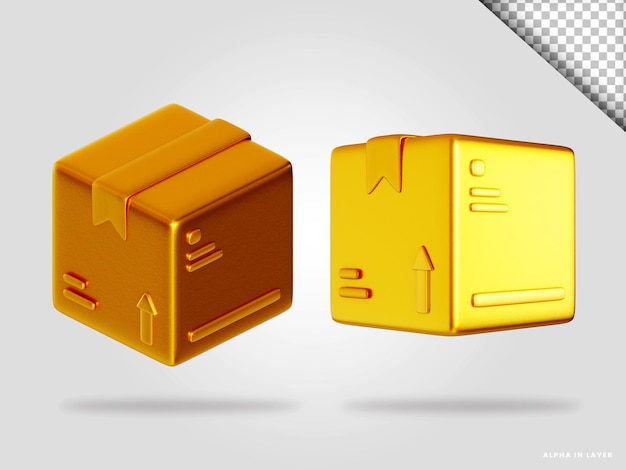Золотой картон 3d рендеринг иллюстрации изолированные