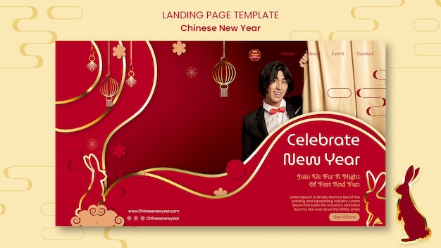 Free PSD golden chinese new year landing page