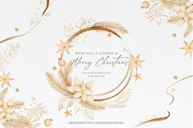 Golden Christmas background with beautiful ornaments