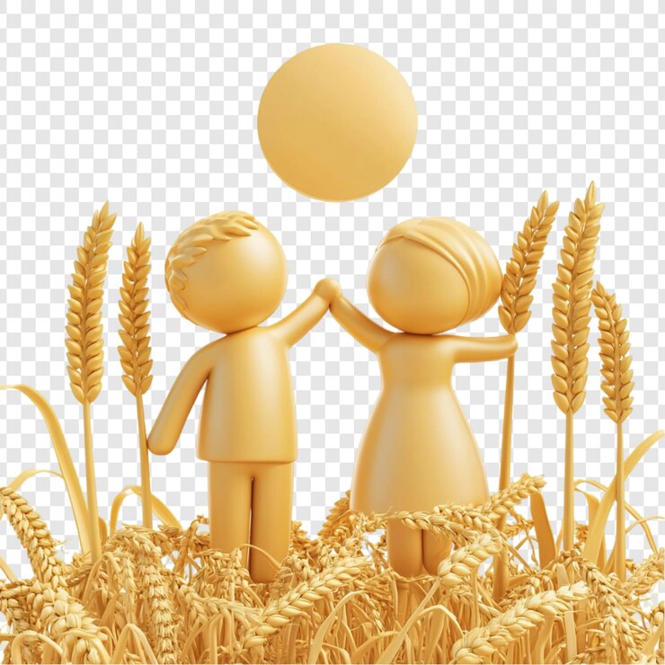 Free PSD golden couple in wheat field a 3d render of harmony and abundance