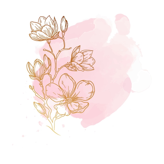 Free PSD golden flowers with watercolor stains