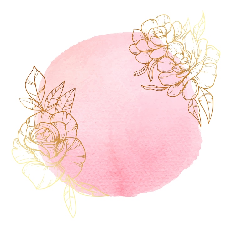 Free PSD golden flowers with watercolor stains