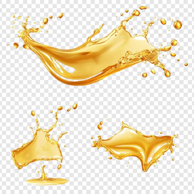 Golden Liquid Splashes A Collection of Vibrant Juice or Oil Splats