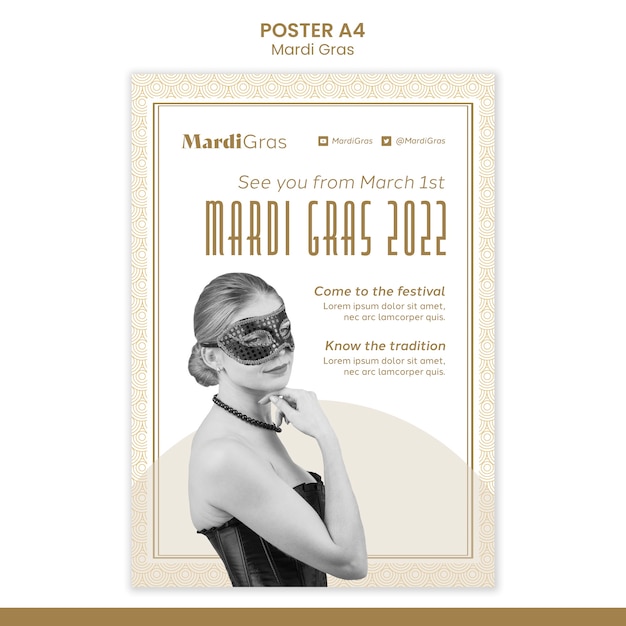 Free PSD golden mardi gras a4 poster template