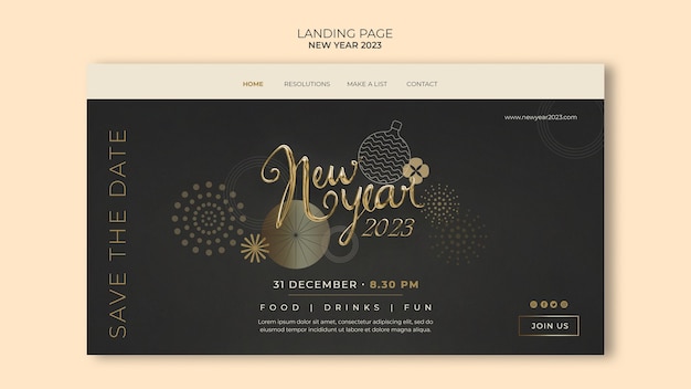 Golden new year 2023 landing page template