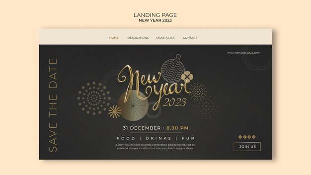 Golden new year 2023 landing page template