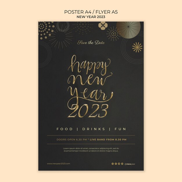 golden new year 2023 poster template