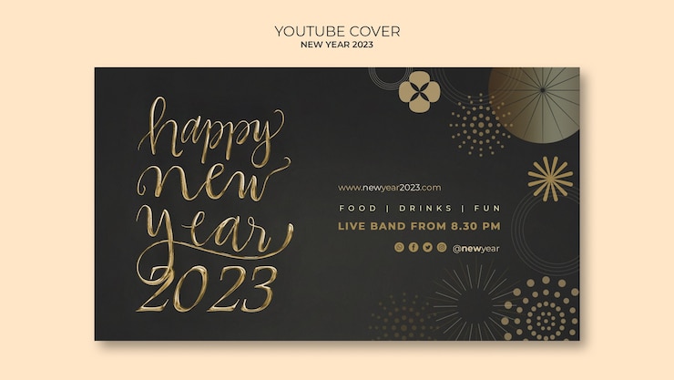 Free PSD golden new year 2023 youtube cover