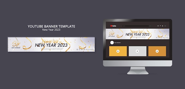 Golden new year celebration youtube banner template