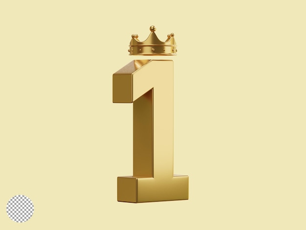Golden number one with gold crown for best quality assurance of guarantee ISO product service and winner champion award concept by 3d render illustration