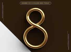 Free PSD golden numeral 8 3d