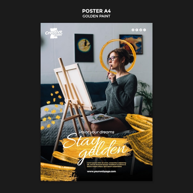 Free PSD golden paint poster template