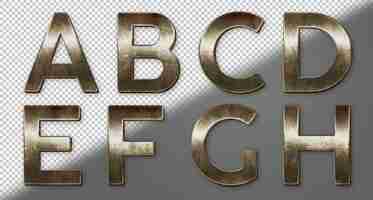 Free PSD golden rust metallic letters a to h