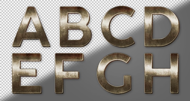 Golden rust metallic letters a to h