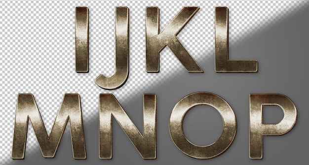 Free PSD golden rust metallic letters i to p