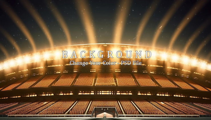 Free PSD golden stadium lights with rays generative ai