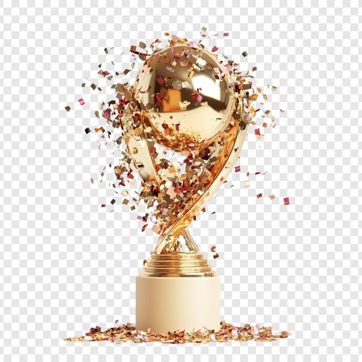 Free PSD golden trophy with confetti explosion a celebration of success