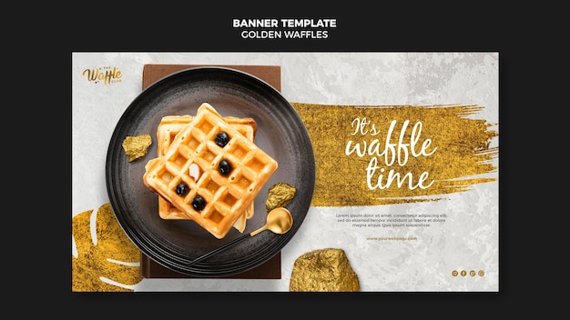 Free PSD golden waffles on plate banner template