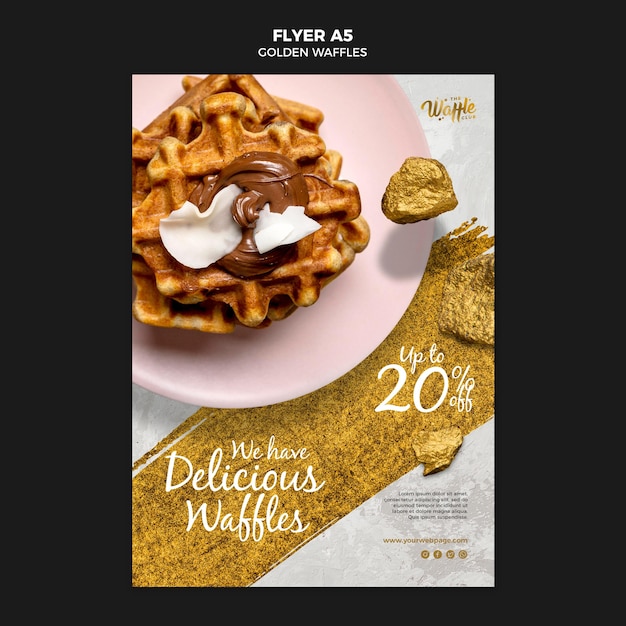 Golden waffles on plate flyer