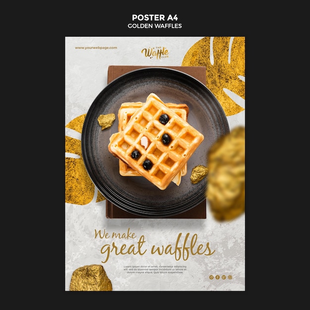 Free PSD golden waffles poster template