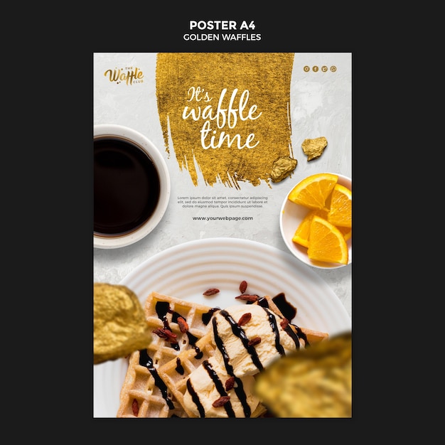 Golden waffles with chocolate poster