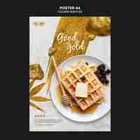 Free PSD golden waffles with honey poster template