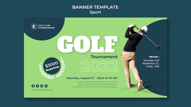 Modello di banner sportivo per mazze da golf