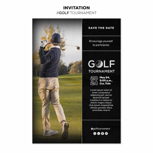 PSD gratuito modello di invito per un torneo di golf