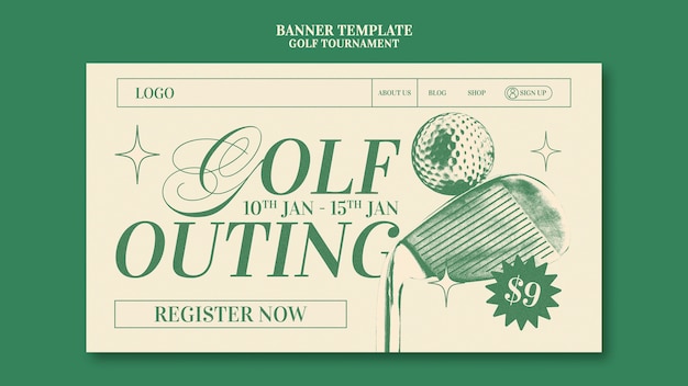 PSD gratuito modello di pagina di destinazione del torneo di golf