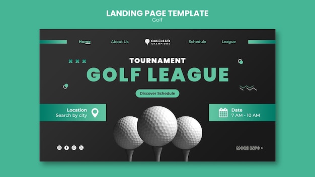 PSD gratuito modello di pagina di destinazione del torneo di golf