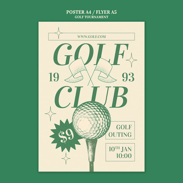 PSD gratuito modello di poster del torneo di golf