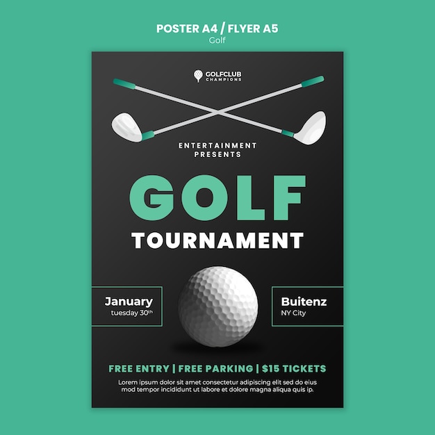 PSD gratuito modello di poster del torneo di golf