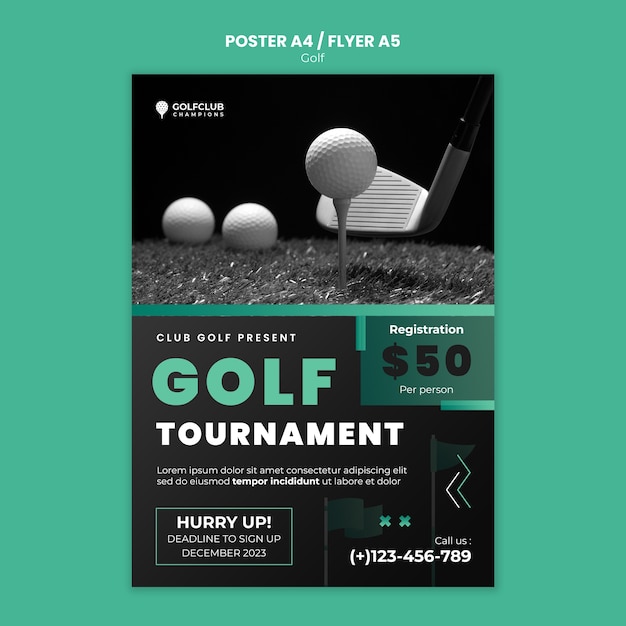 Бесплатный PSD Шаблон плаката турнира по гольфу