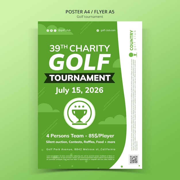 Бесплатный PSD Дизайн шаблона турнира по гольфу