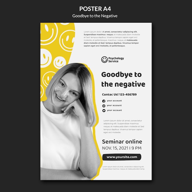 Бесплатный PSD Прощай, шаблон негативного дизайна плаката