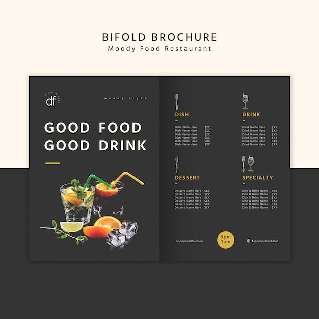 PSD gratuito brochure bifold di buon cibo e bevande