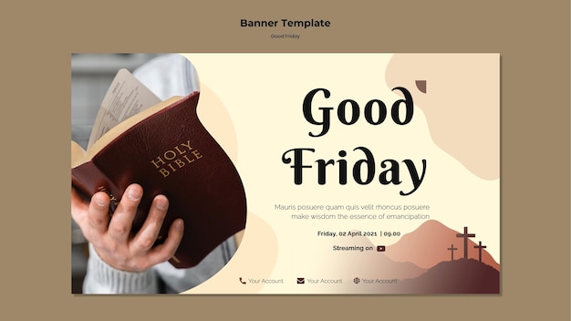 Free PSD good friday banner template with photo