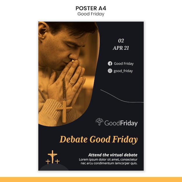 PSD gratuito modello di poster del venerdì santo con foto
