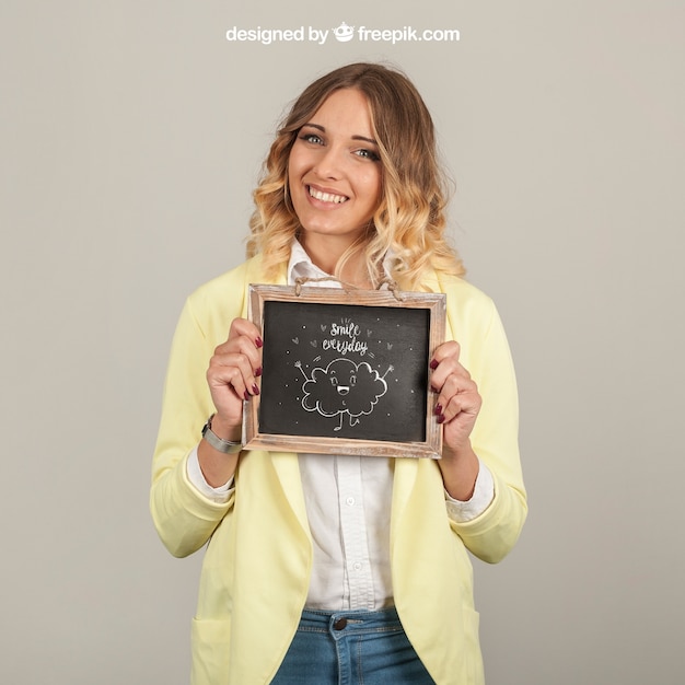 Free PSD good looking woman holding slate