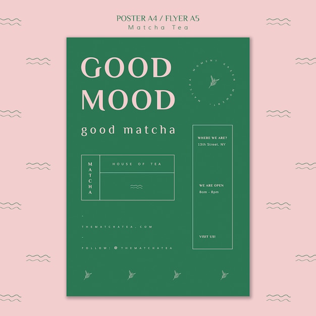 Free PSD good mood, good matcha tea poster template