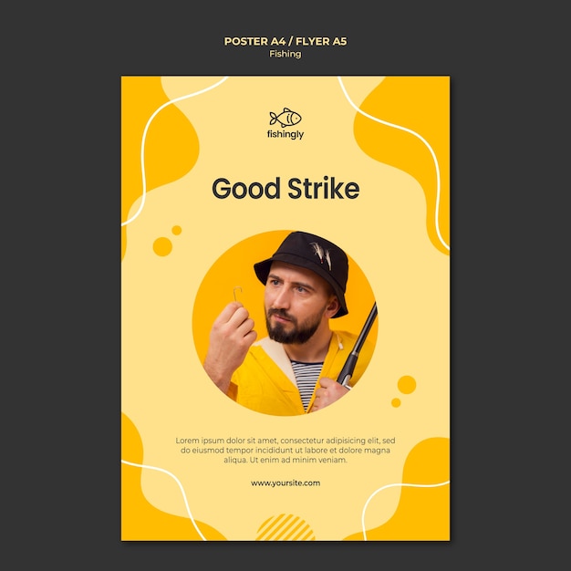 Good strike man in yellow fishing coat poster