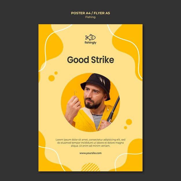 Good strike man in yellow fishing coat poster