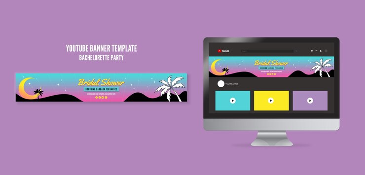 Free PSD gradient bachelorette party youtube banner template with beach theme