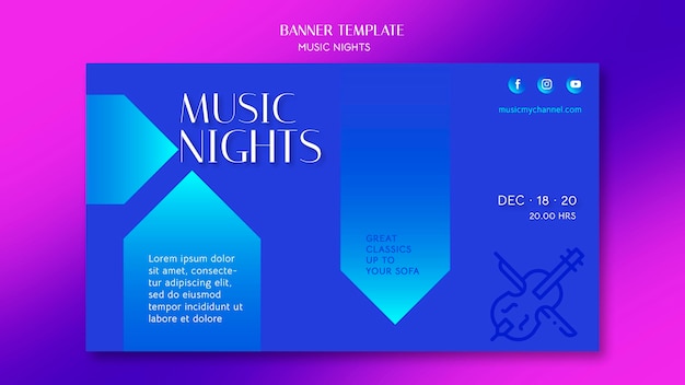 Free PSD gradient banner for music nights festival