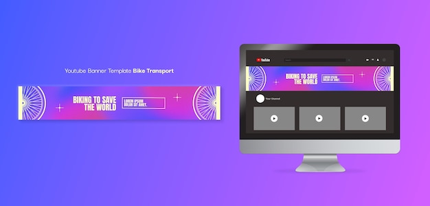 PSD gratuito modello di banner youtube per il trasporto di biciclette a gradiente