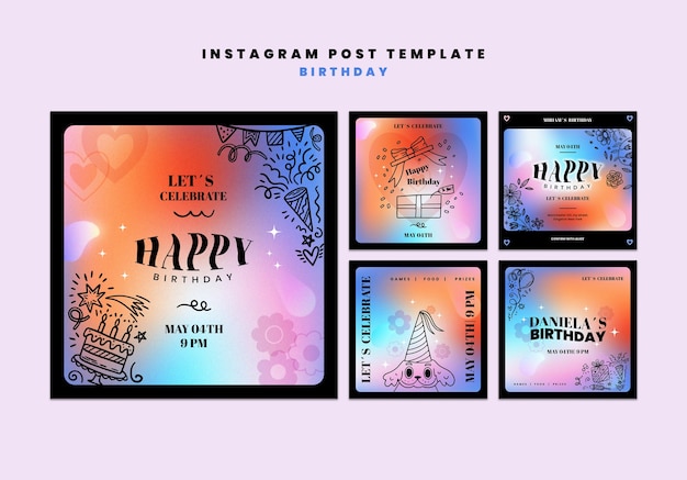 PSD gratuito post di instagram per la celebrazione del compleanno sfumato