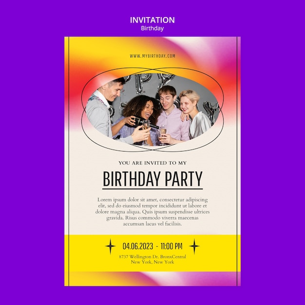 Free PSD gradient birthday celebration invitation template