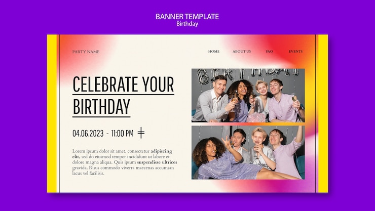무료 PSD 그라디언트 생일 축하 방문 페이지